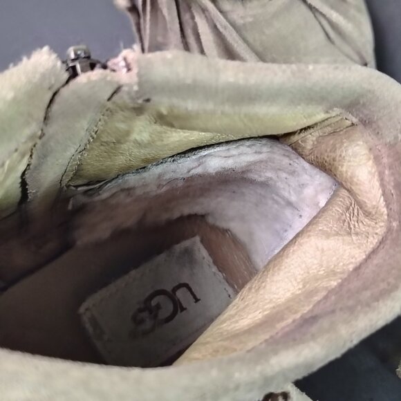 UGG Shenendoah Boots Womens Size 8 Tan Leather Fringe Ankle Moccasin Zip Slip On - Picture 6 of 9